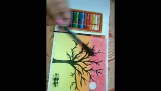 #drawing,Oil pastel painting, easy beautiful tree oil pastel painting