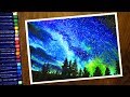 Ночной пейзаж Звездное небо Масляной Пастелью  Night landscape with Oil Pastel   step by step