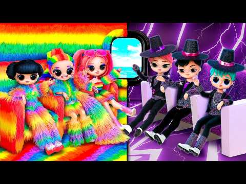 K-Pop Demon Hunters on the Rainbow and Black Plane! 10 Crafts for L.O.L. Dolls