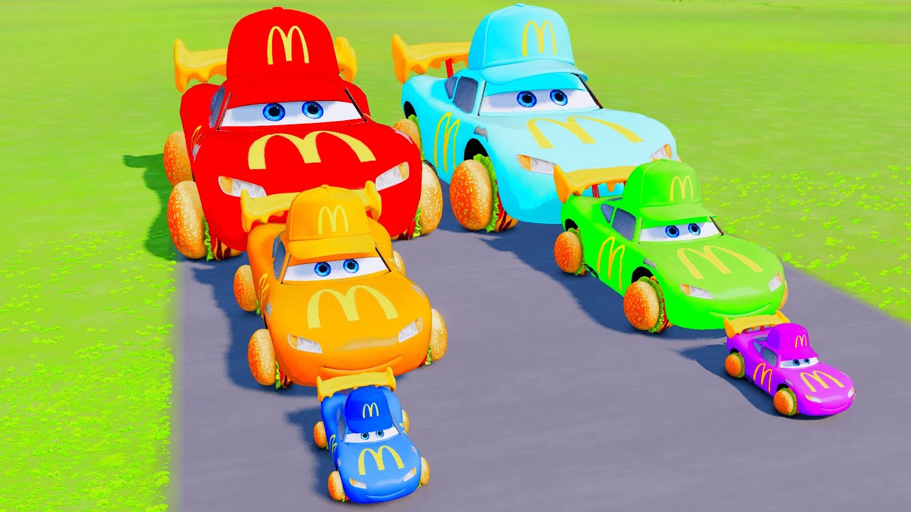 Big & Small McQueen McDonald VS Train | BeamNG.drive