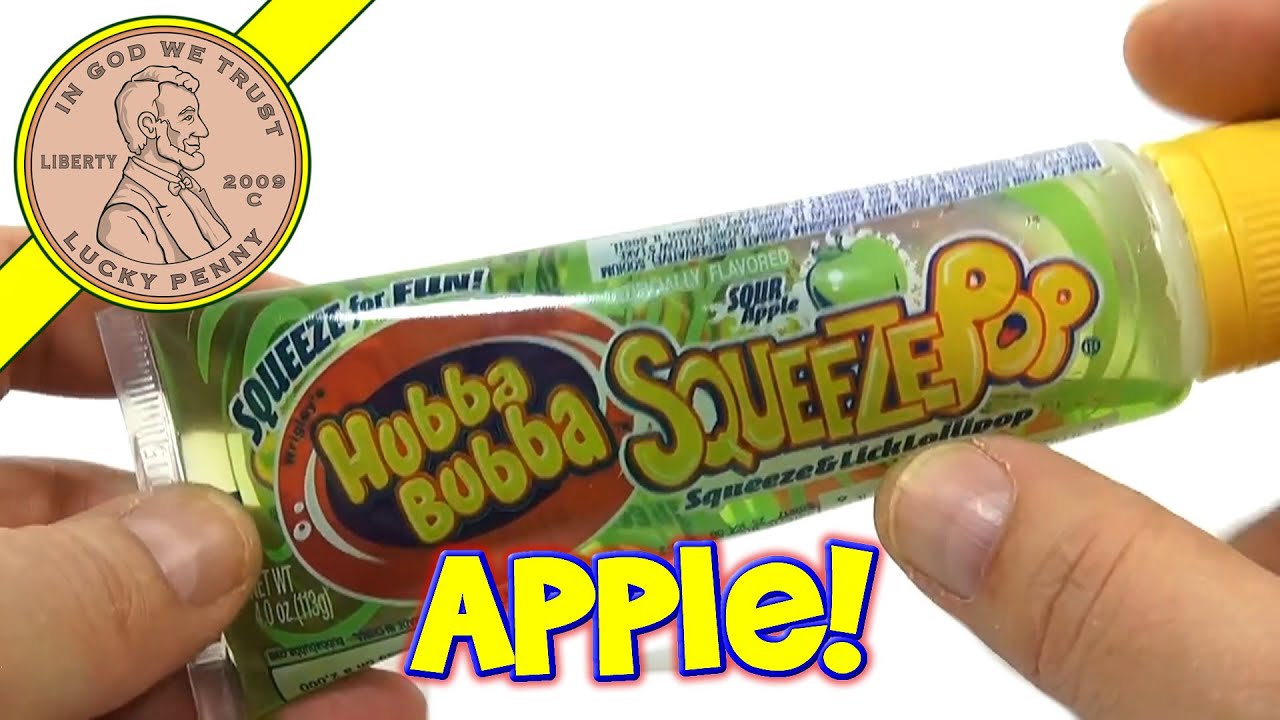 Kære Indigenous Vandret Hubba Bubba Sour Apple Squeeze & Lick Lollipop Candy - YouTube