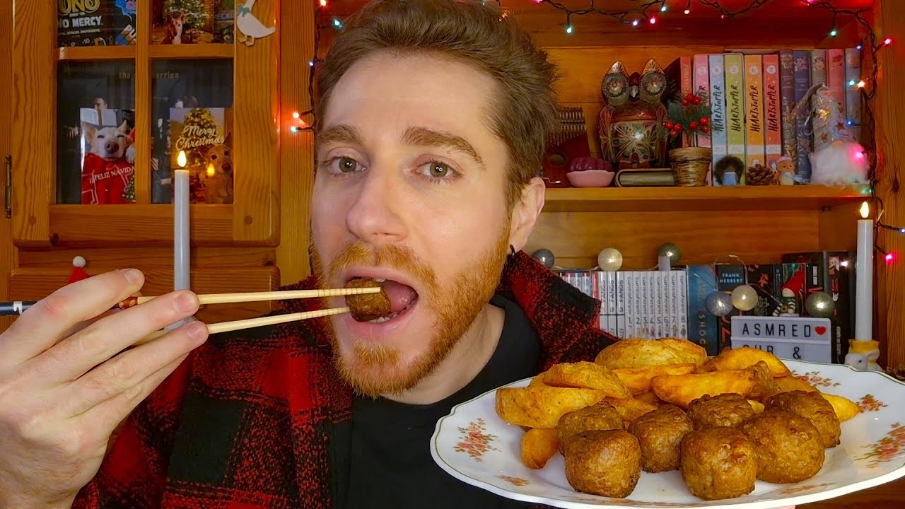 [ASMR] Feliz Navidad 🎄 Albóndigas con Papas 🍟 & Story Time | Susurros. Eating Sounds