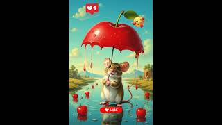 Mouse with Apple Umbrella 🍎☔ (AI Art) | Ratón con Paraguas de Manzana (Arte IA)
