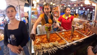 Walking tour in  Phnom Penh Koh Norea Nigth Market  Cambodian Street Food