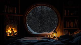 Escape Into a Blizzard Night | Howling Wind, Heavy Snow and Cozy Fireplace Sounds for Sleep 🔥🌨️