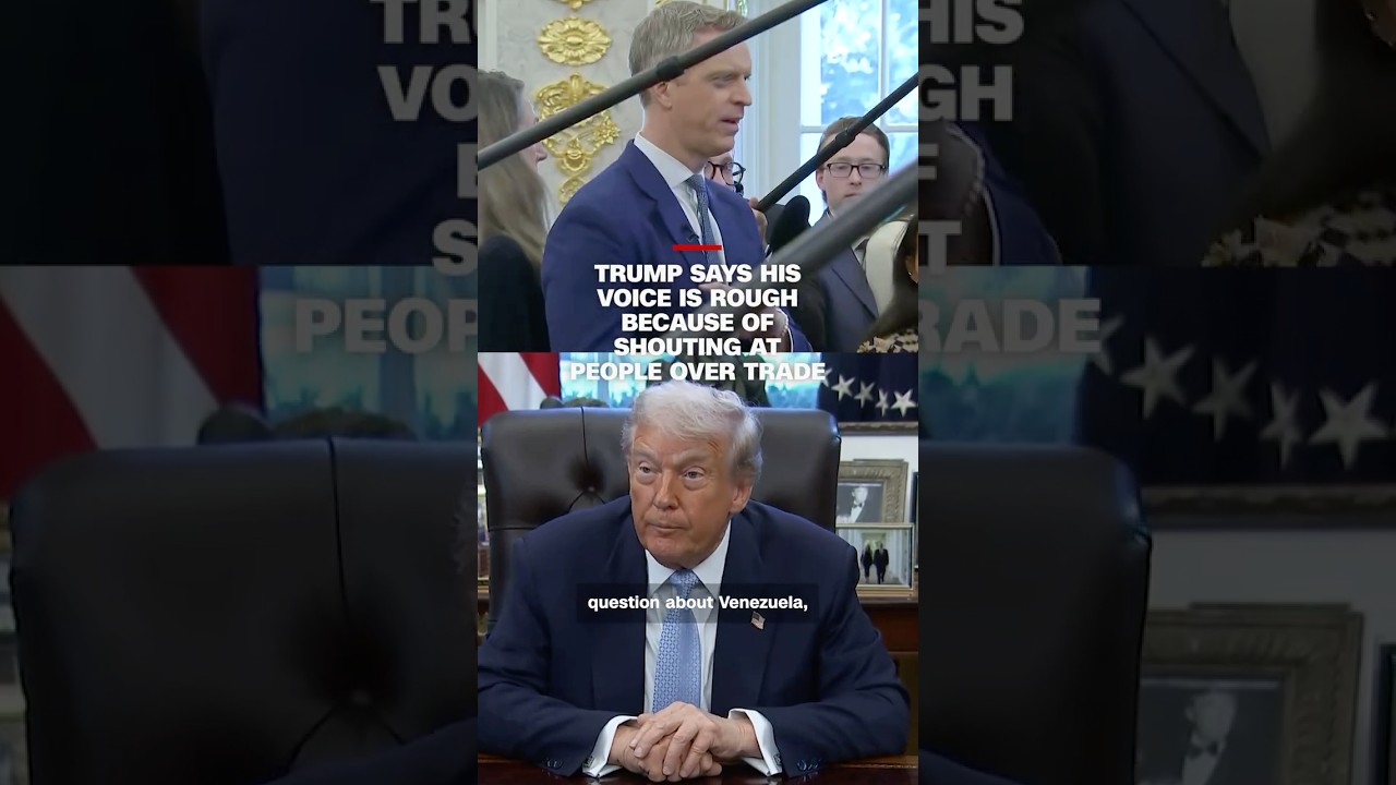 Trump says his voice is rough because of shouting at people over trade