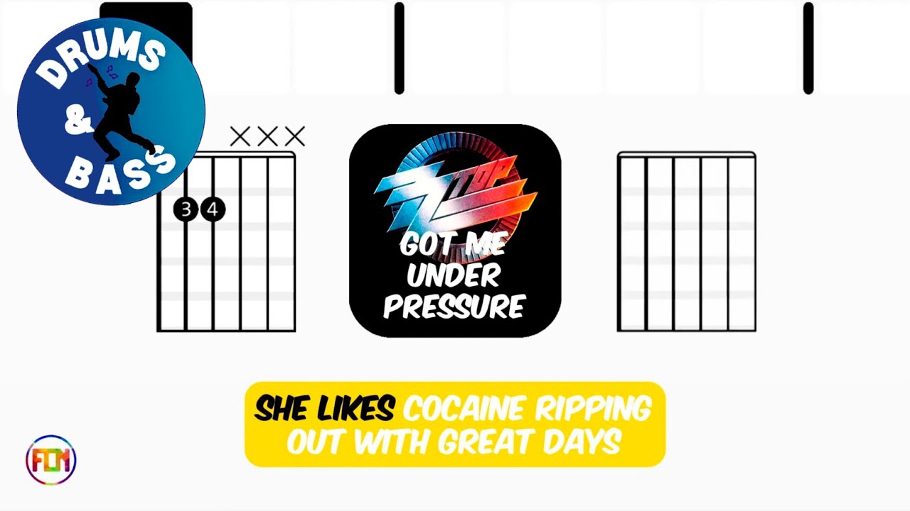 ZZ TOP -  Got Me Under Pressure • Bass & Drums | Scrolling Guitar Chords & Lyrics
