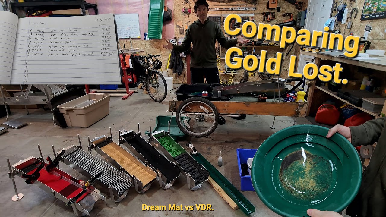 Cleanup Sluice Comparison: Tailings Tested for Each Sluice. Dream Mat vs Devon Gold VDR vs Others.