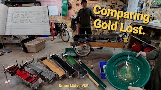 Cleanup Sluice Comparison: Tailings Tested for Each Sluice. Dream Mat vs Devon Gold VDR vs Others.
