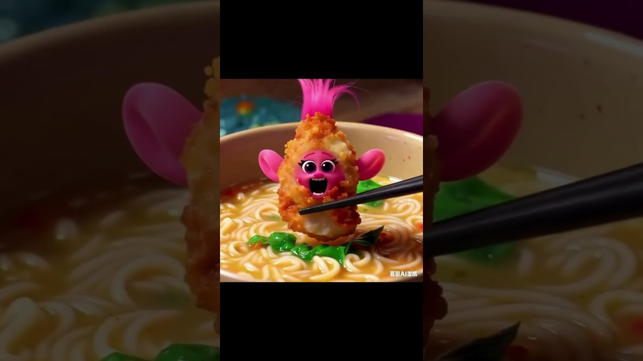 trolls Baby poppy fall into hot oil was cooked got eaten 