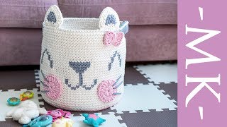 Корзинка из трикотажной пряжи. Вязание крючком. Сrochet basket