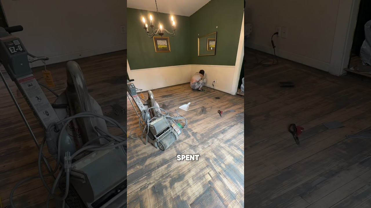 Refinishing hardwood floors is not for the weak 😅 #diyproject #homeprojects
