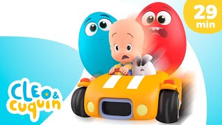 Surprise eggs with cars ! Learn the colors and more with Cuquín and the mochipanda