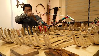 Process of making Korean traditional bamboo bow. Korean best bow master