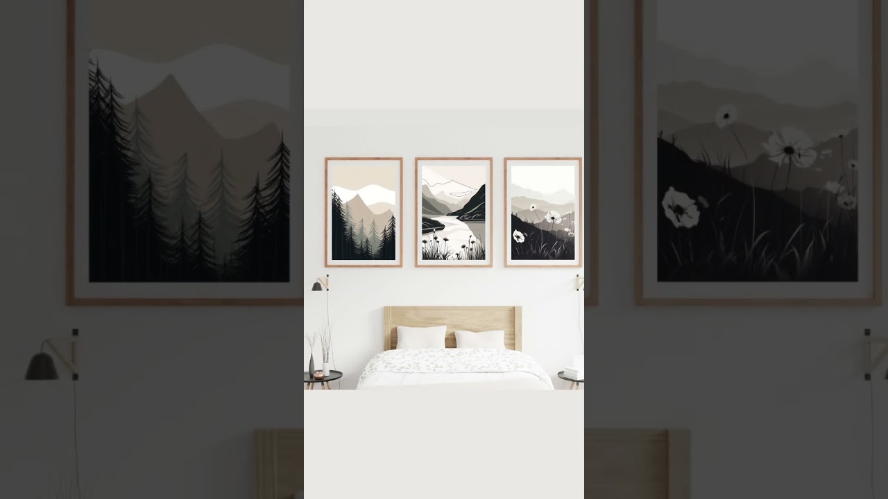 Minimalist Nature Wall Art Set of 3 | Neutral Color Set Featuring a Forest, River, and Wildflowers