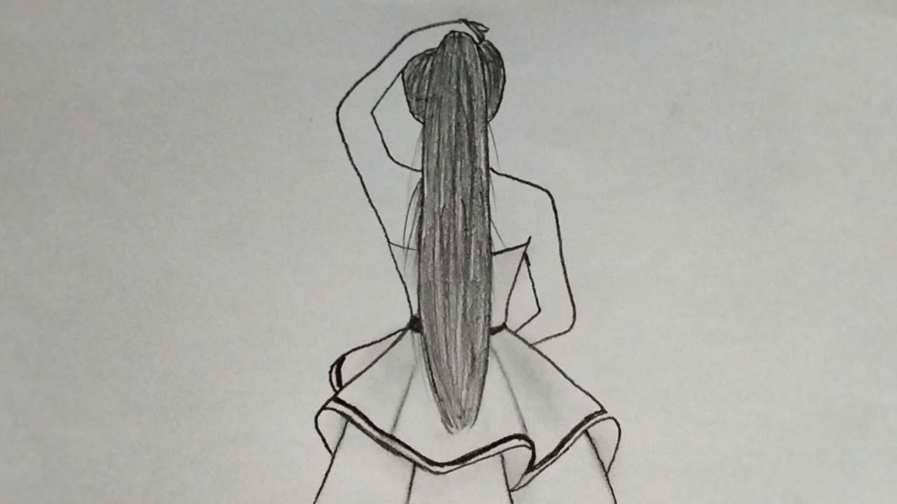 How to draw a girl with long hair (backside) - step by step || Pencil ...