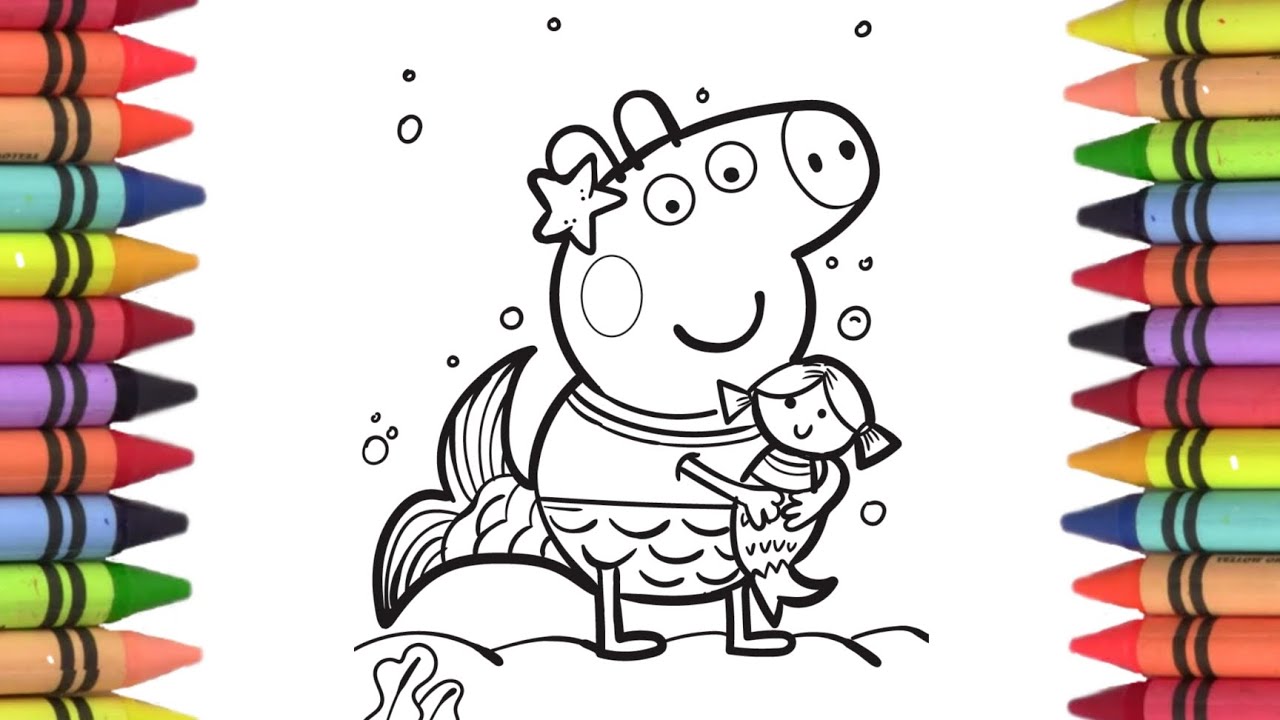 Peppa pig mermaid princess drawing, peppa the mermaid colouring and ...