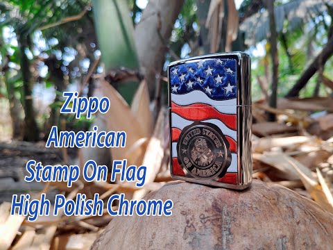 Zippo American Stamp On Flag High Polish Chrome 29395