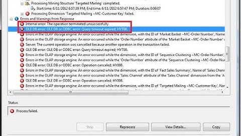 OLE DB error: OLE DB or ODBC error: Operation canceled