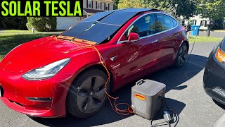 Solar Charging Tesla Model 3 with 400W Solar Panels Connected to Jackery Explorer 3000 Pro