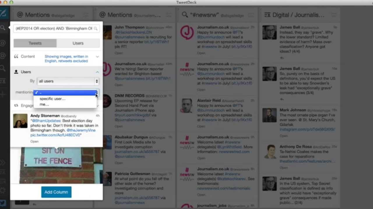  New  How to create advanced search columns in Tweetdeck
