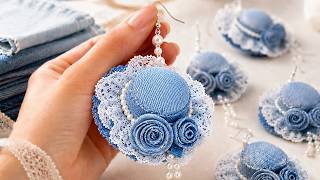 Don’t Throw Away Old Jeans! Make These Cute Hat Earrings 💙✨ | Jeans Upcycling