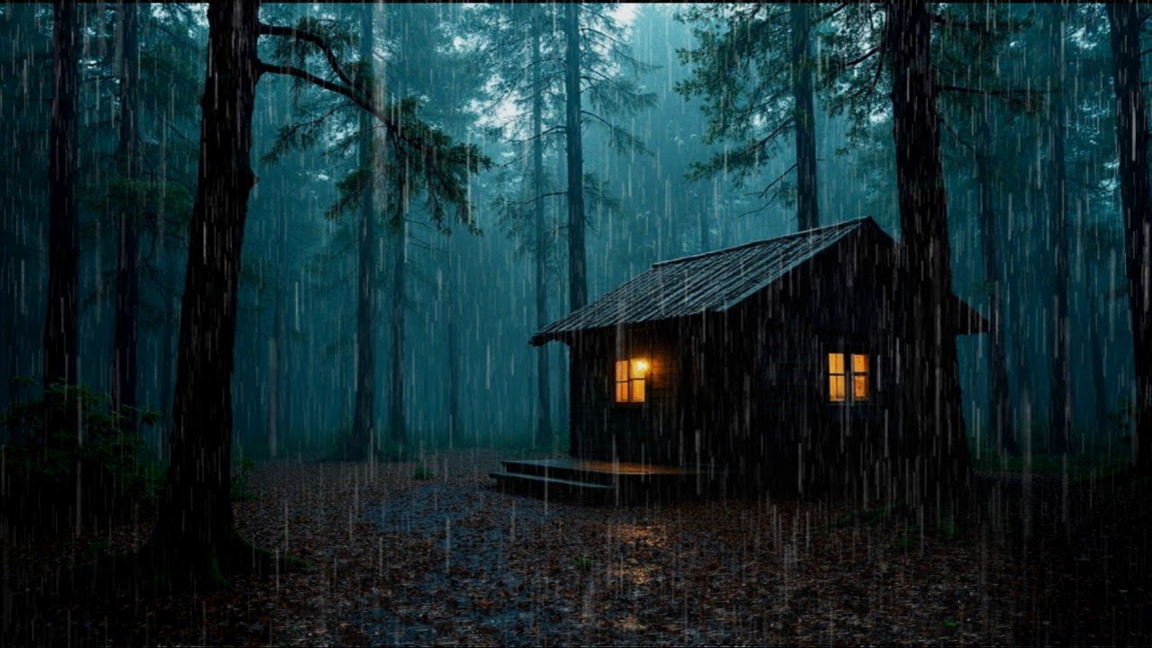 Relax and Sleep with Rain Sounds – Steady Night Rain at Forest Cabin
