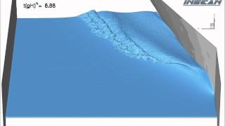 Wave breaking in channel - 1   SPH (Smoothed Particle Hydrodynamics)