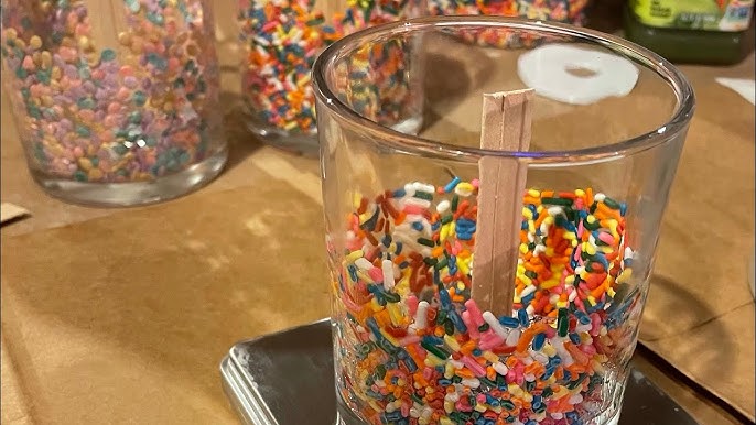 How to make 464 sprinkle candles with sprinkles decoration to the side of  the jar. Easy project 