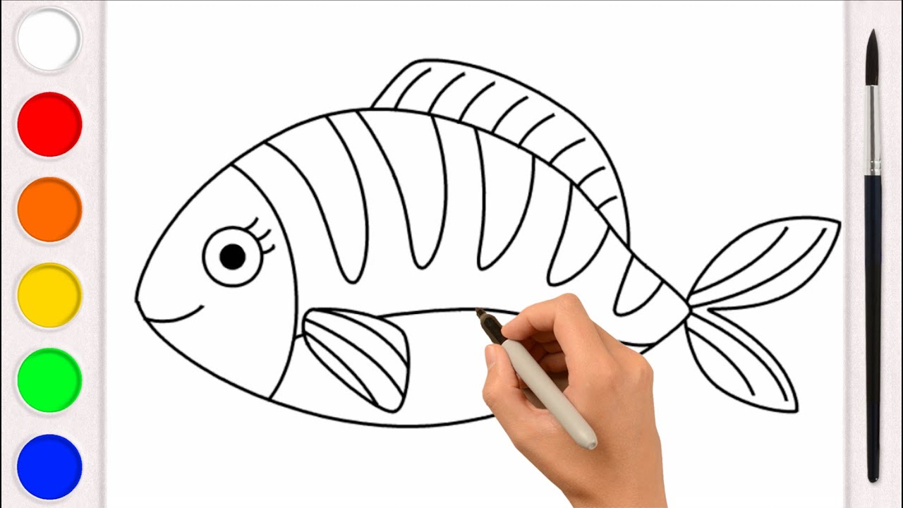 How to draw and color a beautiful fish! Drawing, painting and coloring ...