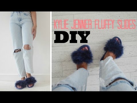 DIY UPCYCLE | KYLIE JENNER FLUFFY SLIDES - YouTube