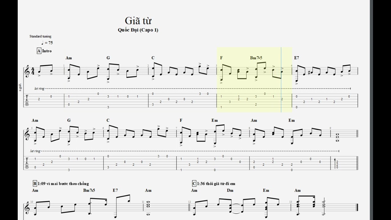 Giã Từ - Guitar Tab - YouTube
