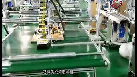Double heads automatic carboard box carton labeling machine with carton box paging feeding system