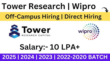 Wipro Off-Campus Hiring | Tower Research Hiring| 2025 | 2024 |2023 | 2022-2020 BATCH |10 LPA Salary