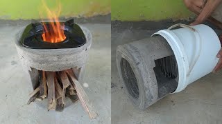 Как сделать дровяную печь из цемента и ведра с краской||Дровяная печь