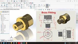 ✅Brass fitting tutorial solidworks || How to make Brass fitting drawing.