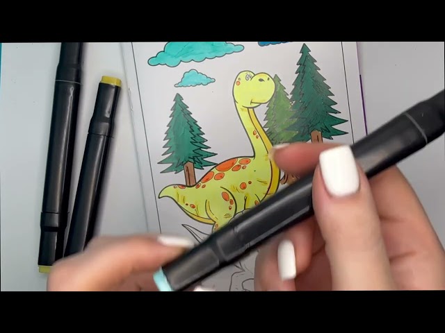 relaxing colouring Dinosaur ASMR with art markers 💌