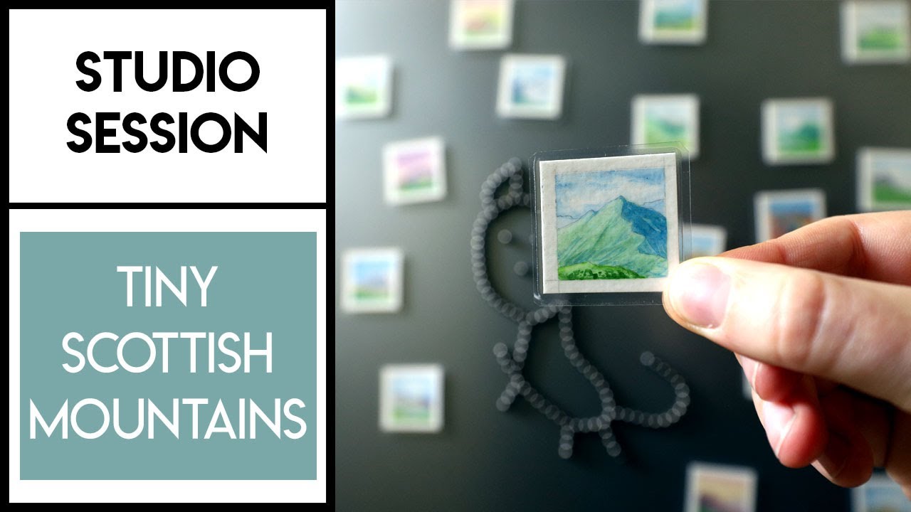Tiny Watercolor Mountain paintings ✶ Making mini art magnets