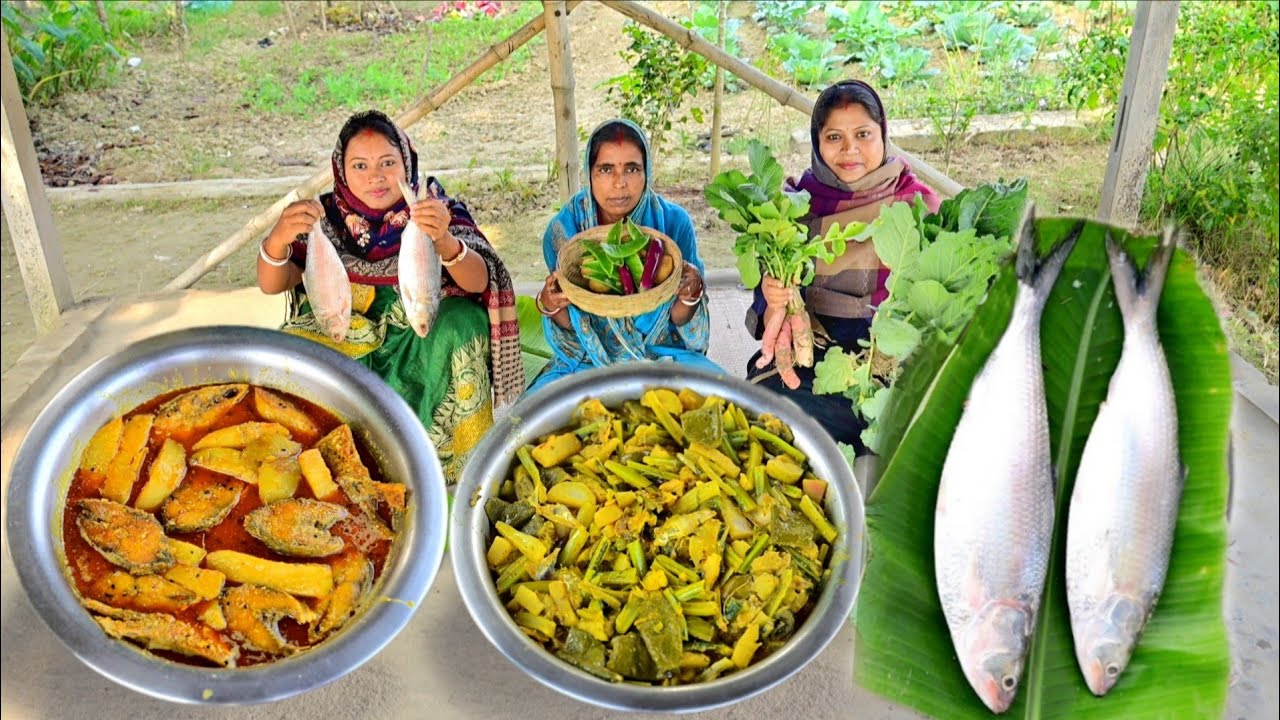 শীতের সব্জী দিয়ে ইলিশ মাছের তেলঝাল আর কপি ডাঁটার চচ্চড়ি আর গরম গরম ভাত দুপুরে খাওয়া দাওয়া