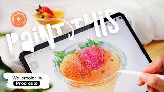 Painting a Delicious Tiramisu with Strawberries in Procreate. Watercolor food illustration tutorial.