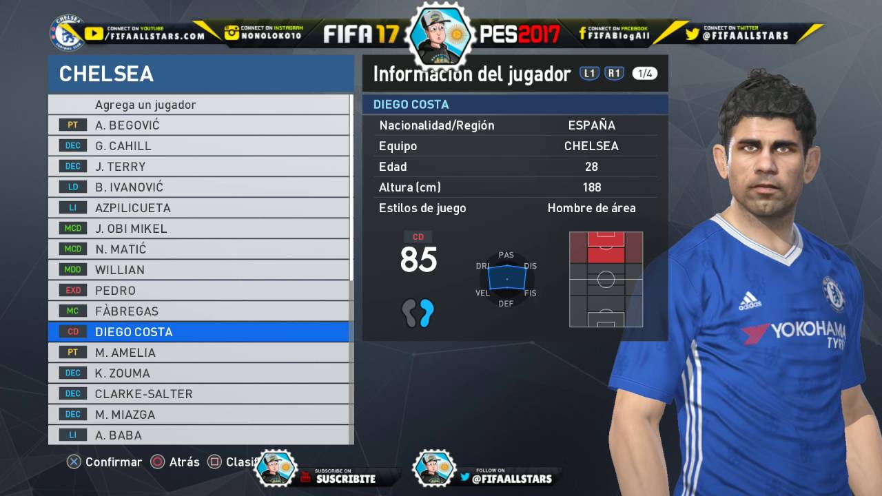 Chelsea London PES 2017 Squad and Skills Pro Evolution Soccer 2017 