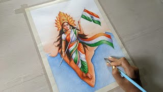 Bharat Mata Painting Drawing Easy Watercolour Painting Independence Day Special Painting.