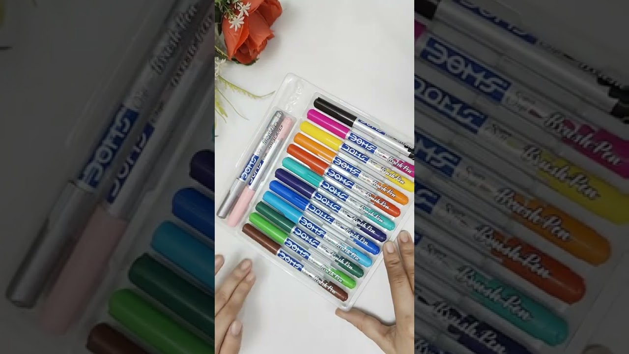 DOMS BRUSH PENS 14 SHADES UNBOXING with REVIEWS and LINK | Best Brush Pen for Beginners and Kids :)