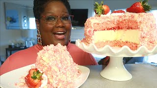 STRAWBERRY SHORTCAKE CHEESECAKE COOKING AND EATING