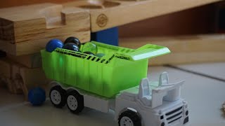 MARBLE RUN RACE ASMR 〇 HABA WAVE SLOPE , GARBAGE TRUCK & DUMP TRUCK