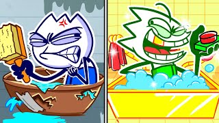 Joe's Victory: Defeating Max in Bathing Contest | RICH vs POOR - ジョーの勝利: 入浴コンテストでマックスを破る