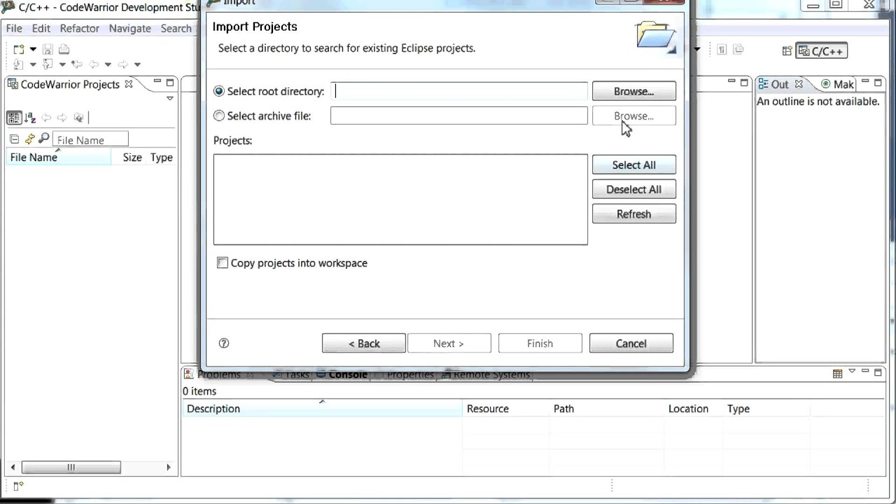 CodeWarrior 10.1 Import Project