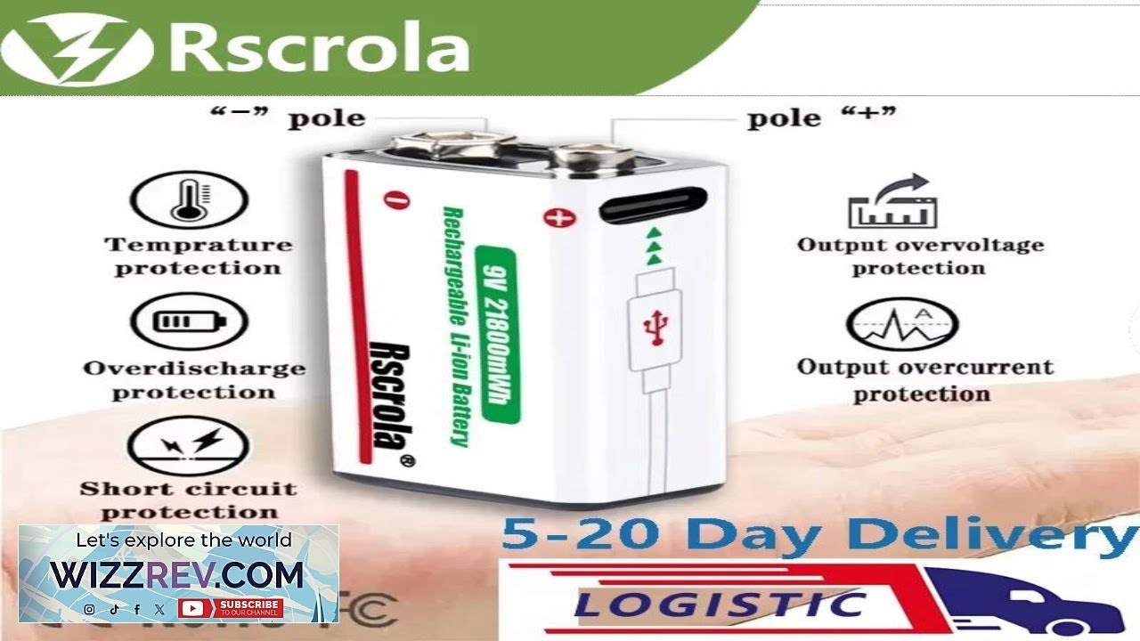 Rscrola 9V 21800mWh Lithium ion Rechargeable Battery High Capacity for Guitar Microphone