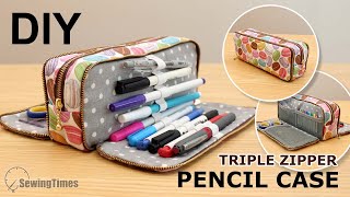 DIY Triple Zipper Pencil Case | Large capacity stationery pouch Tutorial [sewingtimes] screenshot 4