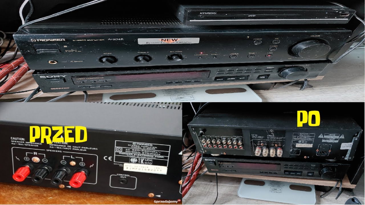 Pioneer A-204R - po wymianie terminali głośnikowych z gniazdami bananowymi.